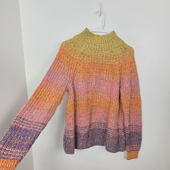 GAP Colorful Rainbow Striped Mock Neck Thick Going Out Sweater Size Medum - Picture 3 of 8